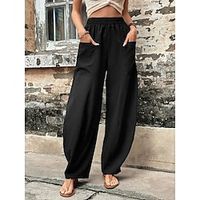 Dames Linnen broek Polyester Effen Zwart Rood Modieus Volledige lengte Straat Vakantie Lightinthebox