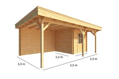 Blokhut met overkapping Lisa 600 cm bij 250 cm diep Plat dak - Warentuin collection