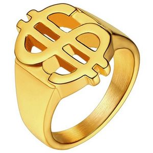 Edelstaal heren ring US Dollar Goudkleurig