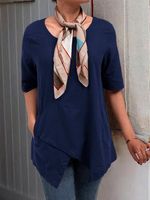 Half Sleeve Irregular Blouses Asymmetrical Hem Shirt，This product is not suitable for a square