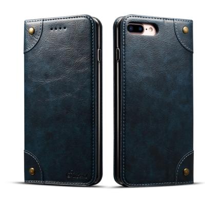 Voor iPhone 8 plus/7 plus barokke eenvoudige horizontale Flip lederen draagtas met houder & kaartsleuven & portemonnee (blauw)