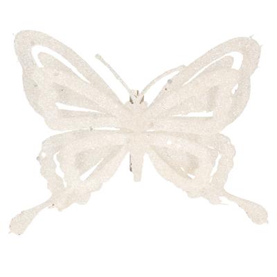 Kerstboomversiering Vlinder - 14 cm - wit glitter - op clip - ornament