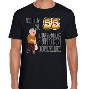 Cadeau T-shirt heren - leeftijd 55 jaar - zwart - luid en duidelijk - verjaardagsfeest