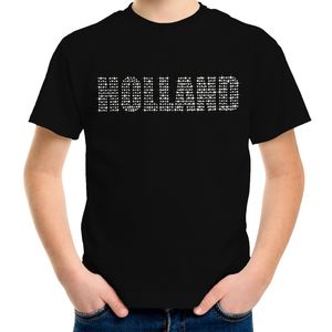 Glitter Holland t-shirt zwart rhinestone steentjes voor kinderen Nederland supporter EK/ WK XL  -