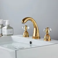 Gouden Wastafelkraan - 8 Inch Spreiding | Dubbele Handgreep | Klassiek Design | Deckmontage