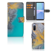 Sony Xperia 10 III Bookcase Marble Blue Gold