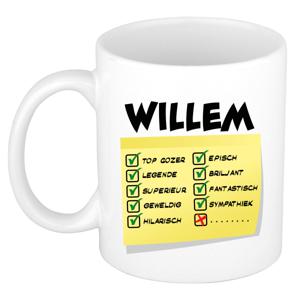 Naam mok Willem - wit - top gozer - keramiek - 300 ml - cadeau collega beker