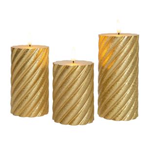 Luxe LED kaarsen/stompkaarsen set - 3x st - goud - swirl - met afstandsbediening