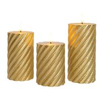 Luxe LED kaarsen/stompkaarsen set - 3x st - goud - swirl - met afstandsbediening