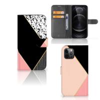 Apple iPhone 12 Pro Max | Book Case | Zwart Roze Vormen