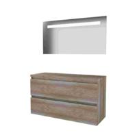 Basic-Line Economic 46 Badkamermeubelset - 120 x 46 cm - Greeploos - 2 Lades - Wastafelblad - Spiegel met LED Verlichting - Scotch Oak