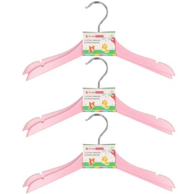 Roze stevige houten kledinghangers voor kinderen 8x stuks