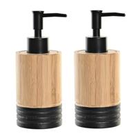 Items Zeeppompje/dispenser - 2x - bruin/zwart - bamboe hout - 7 x 17 cm - keuken/badkamer/toilet