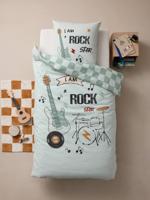 Bedset dekbedovertrek + kussensloop kind ROCK MUSIC saliegroen