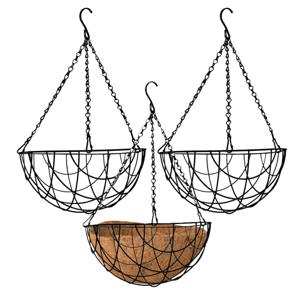 Bloempot hangmand - 3x - zwart - incl ophangmateriaal - 35 cm