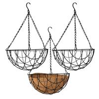 Bloempot hangmand - 3x - zwart - incl ophangmateriaal - 35 cm