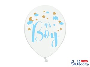 Pastel Puur Witte Ballonnen It&apos;s A Boy Blauw/Goud (6st)