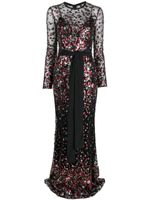 Elie Saab robe longue ornée de sequins à taille nouée - Noir