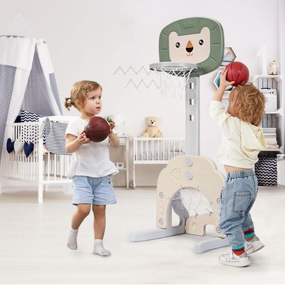 3-in-1 Basketbal Hoepel Set Peuter Verstelbare Hoogte Basketbal Hoepel Basketbal Voetbal Golf Set Groen + Wit