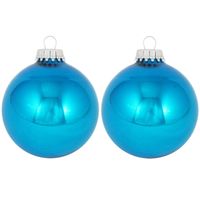 24x Hawaii blauwe glazen kerstballen glans 7 cm kerstboomversiering