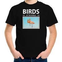 Flamingo vogel foto t-shirt zwart voor kinderen - birds of the world cadeau shirt vogel liefhebber XL (158-164)  -