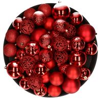 Kerstversiering kunststof kerstballen rood 6-8-10 cm pakket van 36x stuks