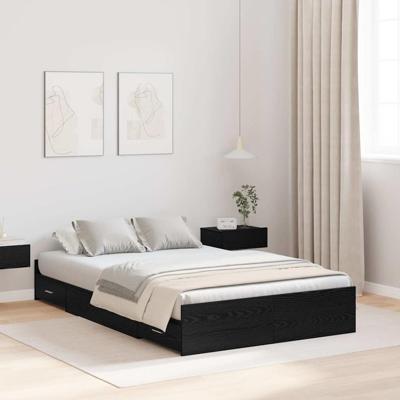 Opbergbedframe met lade Zwart eiken 120 x 190 cm Bewerkt hout
