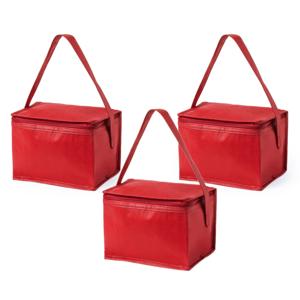 Koeltas - 10x - klein - lunch / blikjes - rood - 21 x 15 x 15 cm - draagriem - 4 liter inhoud