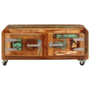 The Living Store Salontafel Klassiek - Gerecycled Hout - 85x55x40 cm - Met 2 Deuren en 4 Wieltjes