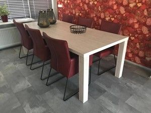 Set van 6 leren eetkamerstoelen - met designpoot - rood leer - Echt leer, Industrieel, ontdek de vele Leersoorten en Kleuren bij ShopX