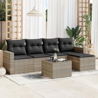 6-delige Loungeset met kussens poly rattan lichtgrijs
