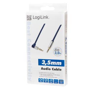 LogiLink CA11300 Jackplug Audio Aansluitkabel 3.00 m Donkerblauw (mat) 90° haaks naar boven