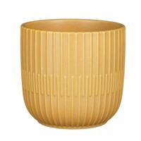Mica Decorations - Plantenpot/bloempot - keramiek - mat okergeel - stripes patroon - D14 x H13 cm