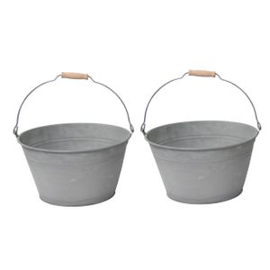 Emmer/plantenpot/bloempot - 2x - zink - grijs - D27 x H15 cm