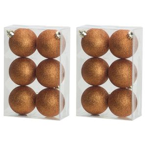 12x stuks kunststof glitter kerstballen oranje 8 cm - Kerstbal