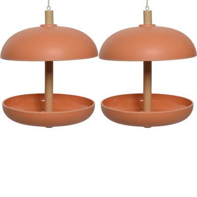 2x stuks vogel voedersilo hangend - bamboe hout - zalmroze - 21 x 25 cm