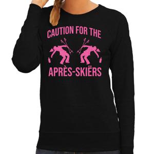 Apres ski sweater dames - caution for the Apres Ski - zwart - glitter roze - wintersport