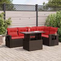 6-delige Loungeset met kussens poly rattan acacia bruin