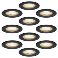 Set van 10 Nola - LED inbouwspots - lage inbouwdiepte (49mm) - 5 Watt 480Lumen - 2700K Warm wit - Dimbaar - Rond - IP65 waterdicht voor binnen, buiten en badkamer - Zwart