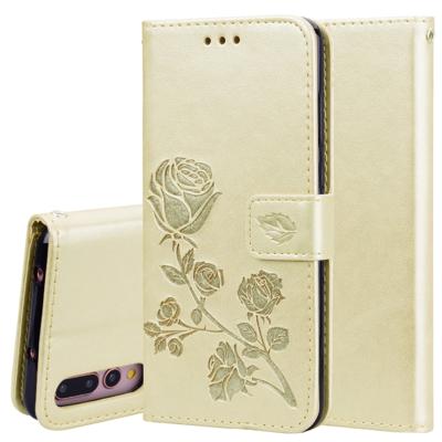 Rose reliëf horizontale Flip PU lederen case voor Huawei P20 Pro met houder & kaartsleuven & portemonnee (goud)
