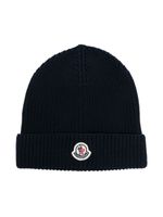 Moncler Enfant bonnet en coton à patch logo - Bleu