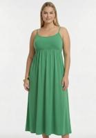 Yoek Dress spaghetti elastic waist | Groen | Maat 54/56