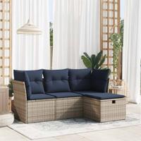 4-delige Loungeset met kussens poly rattan grijs