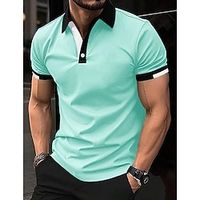 Voor heren Sportpolo Golfshirt Casual Sporttopjes Geribbelde polokraag Korte mouw Modieus Basic Effen Kleur Lapwerk Zomer Normale pasvorm Zwart Wit Rood blauw Groen Sportpolo Lightinthebox - thumbnail