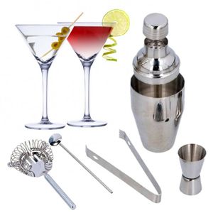 Set van 4x Martini cocktailglazen met luxe 5-delige cocktailshaker set RVS - Cocktailglazen