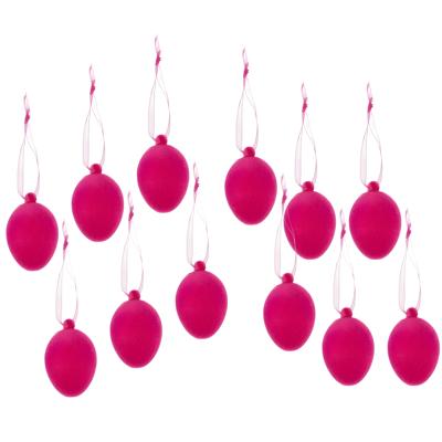 Paaseieren hangdecoratie - roze - set van 12x stuks - 4 x 6 cm - kunststof - Paasversiering