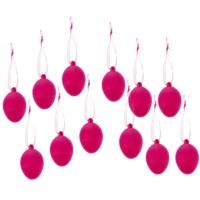 Paaseieren hangdecoratie - roze - set van 12x stuks - 4 x 6 cm - kunststof - Paasversiering