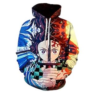 Kamado Tanjirou Cosplay kostuum Trui met capuchon Anime 3D Grafische prints Opdrukken Harajuku Grafisch Voor Voor heren Dames Volwassenen Back To School Lightinthebox