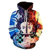 Kamado Tanjirou Cosplay kostuum Trui met capuchon Anime 3D Grafische prints Opdrukken Harajuku Grafisch Voor Voor heren Dames Volwassenen Back To School Lightinthebox