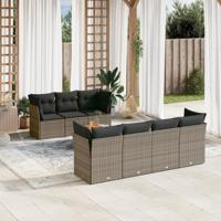 8-delige Loungeset met kussens poly rattan grijs